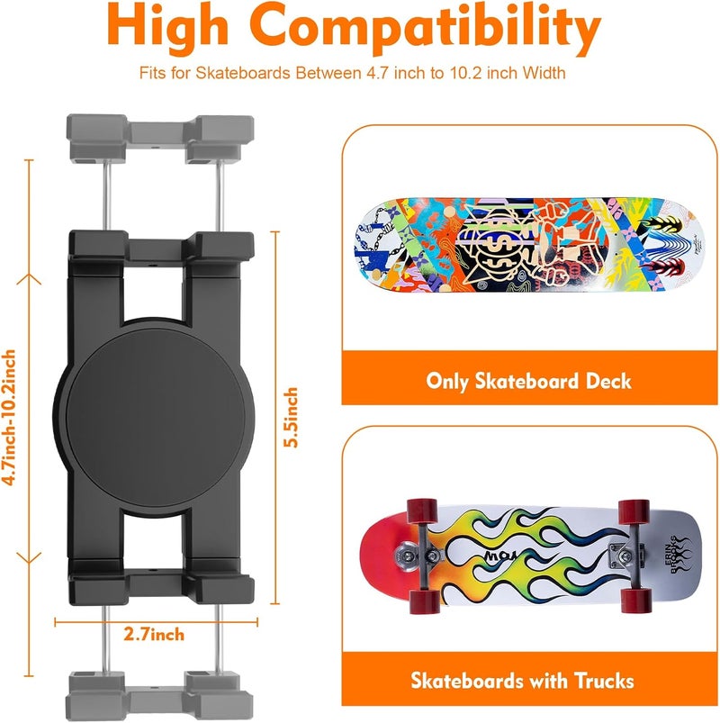 DYAUS 2 Packs Skateboard Wall Mount, 360° Adjustable Skate Board Wall Mounts, Rotating Skateboard Hanger, Extending Skateboard Rack, Floating Skate Deck Wall Mount Display, Black - Image 2